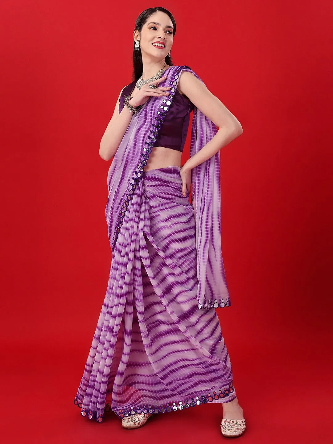 Women Party Wear Sibori Panted Saree with Un-Stitched Blouse