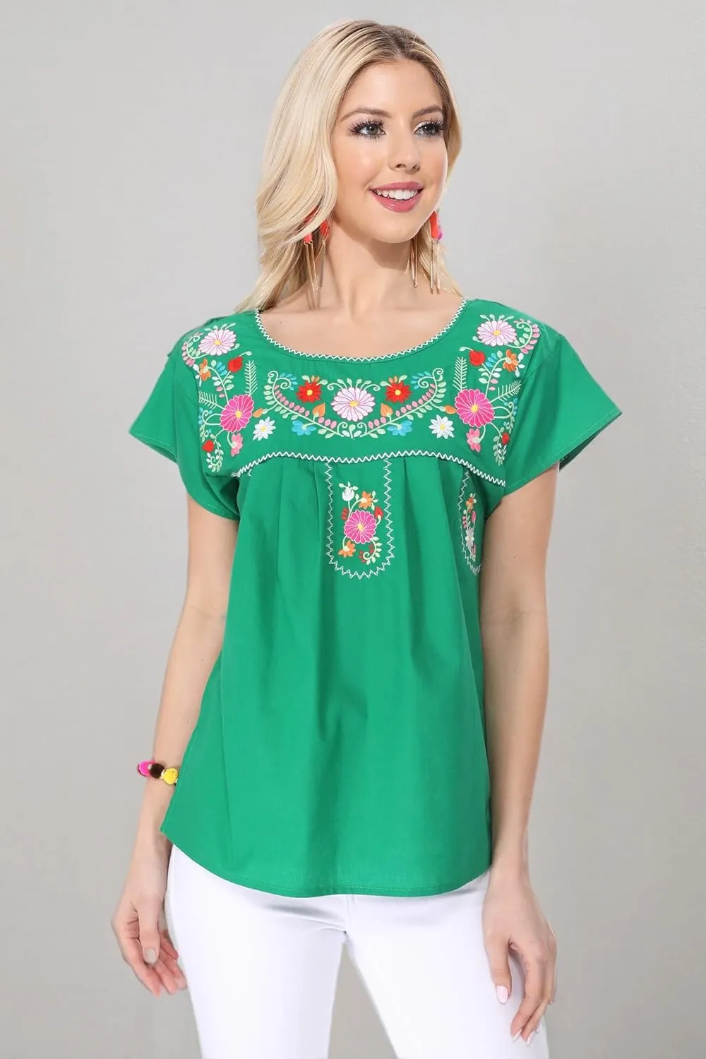 Women Traditional Puebla Mexican Embroidered Blouse