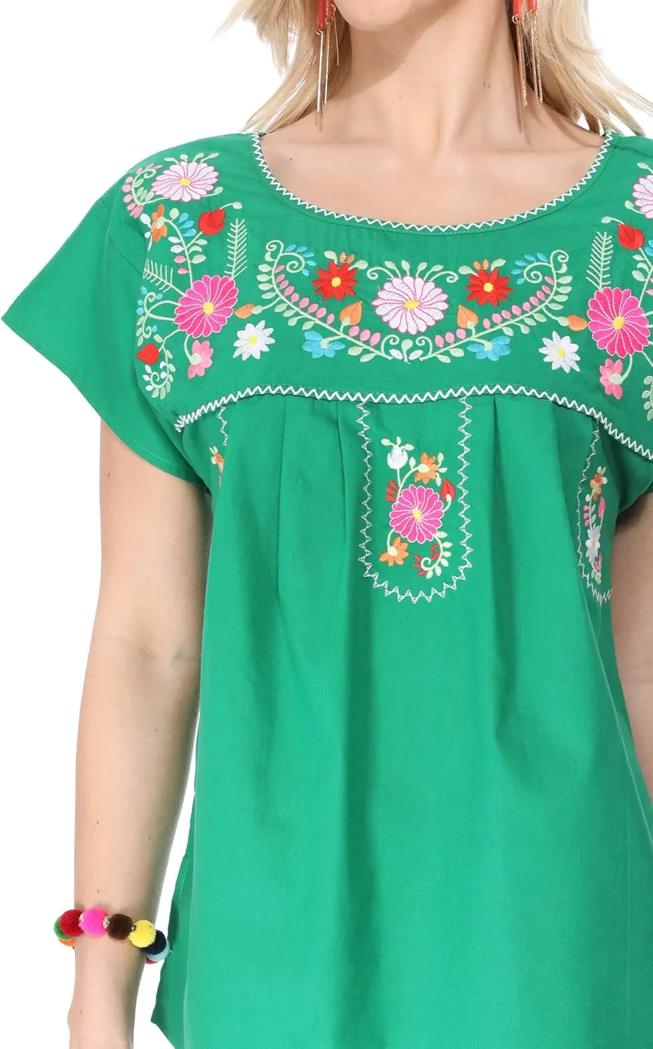 Women Traditional Puebla Mexican Embroidered Blouse