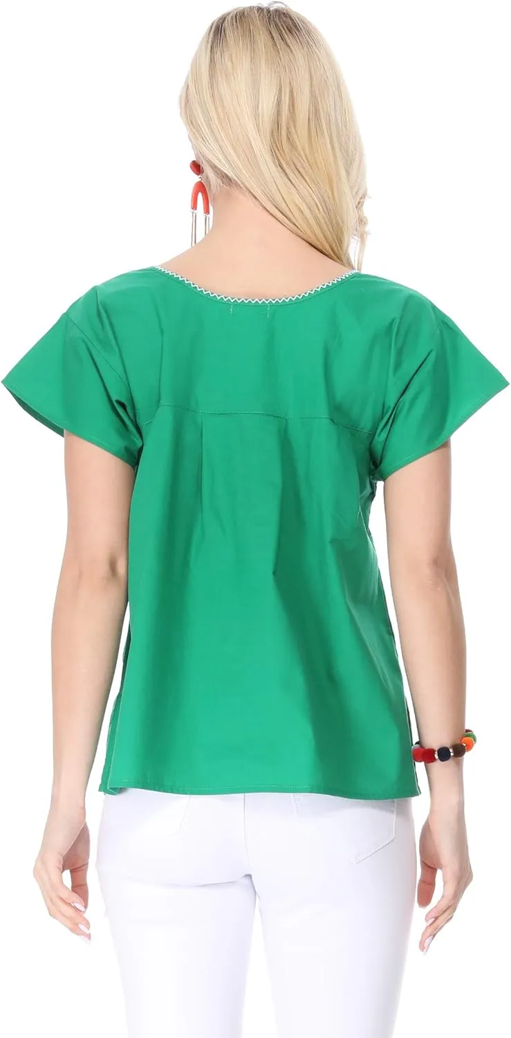 Women Traditional Puebla Mexican Embroidered Blouse