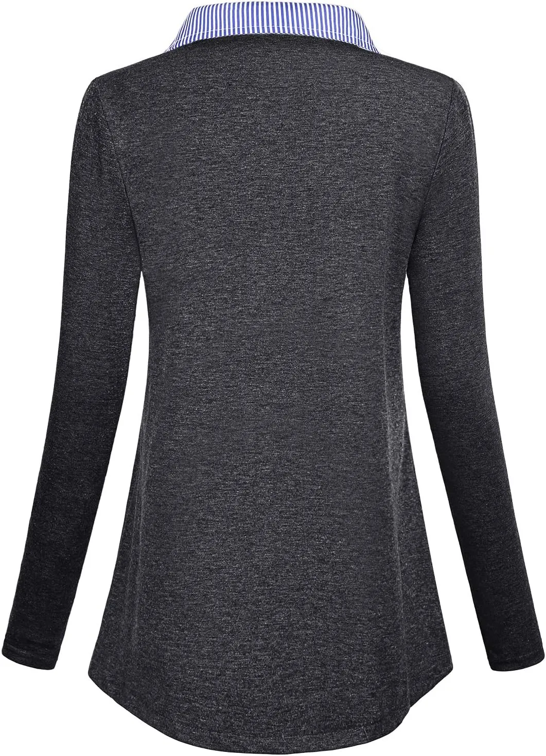 Women's Long Sleeve Contrast Collar Shirt A-line Pleated Office Tunic