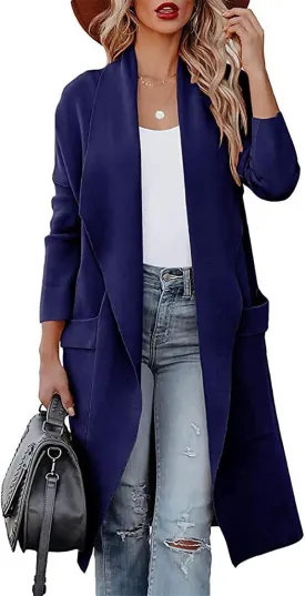 Womens Trench Coats Cardigan Jacket Lapel Open Front Jacket Wool Blend Coat Lightweight Winter Jackets for Women