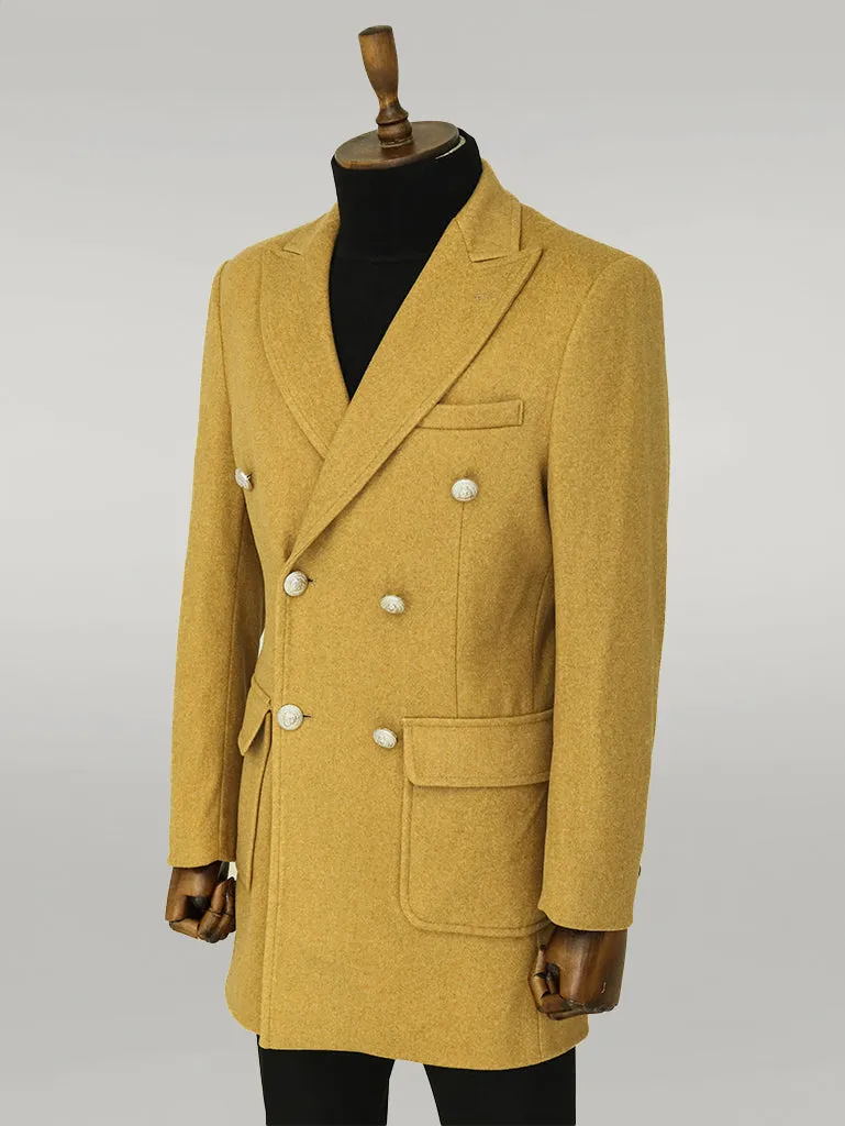 WSS Metal Buttons Wool Cashmere Tan Men Double Breasted Coat  - Singen