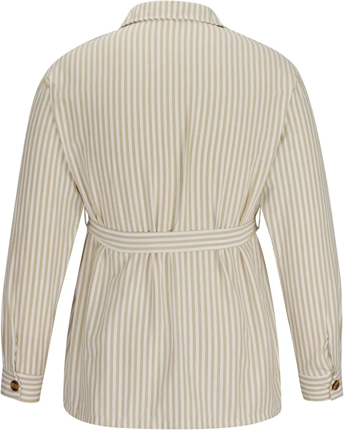 Xiaojmake Safari Jacket Men Belted Long Sleeve Button Down Corduroy Shirt Jacket Striped Midi-Length Cotton Coat with Pockets