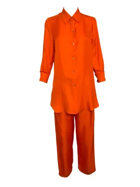 Yves Saint Laurent Orange Silk Blouse and Pants Ensemble