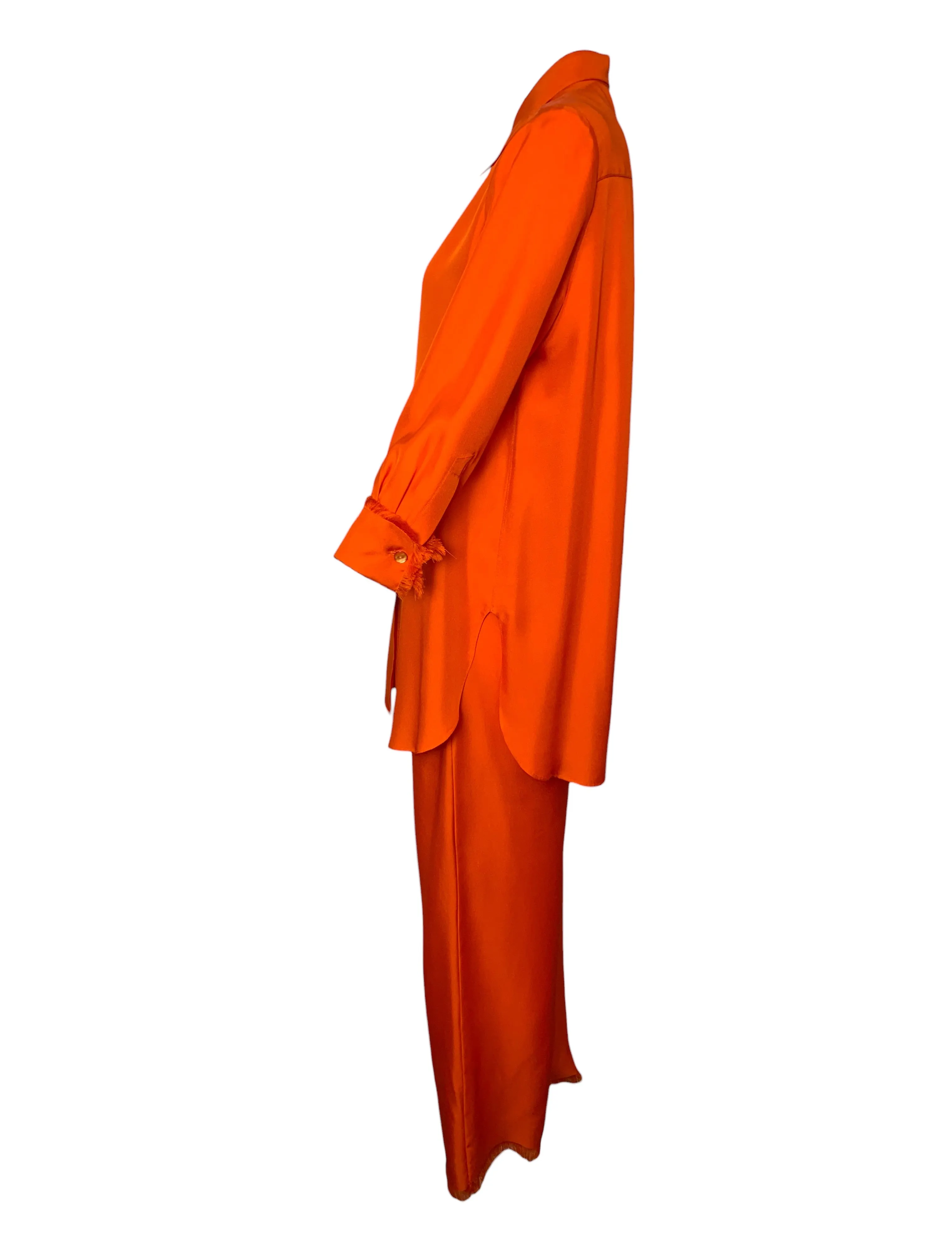 Yves Saint Laurent Orange Silk Blouse and Pants Ensemble